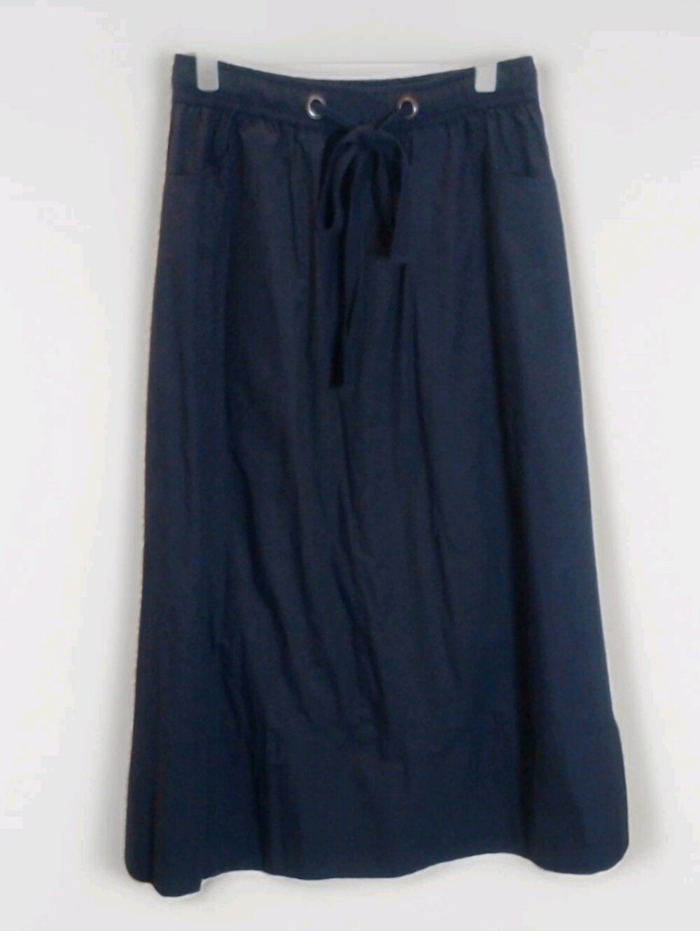 Lilla P Navy Cotton Drawstring Midi Maxi Skirt XS Pockets